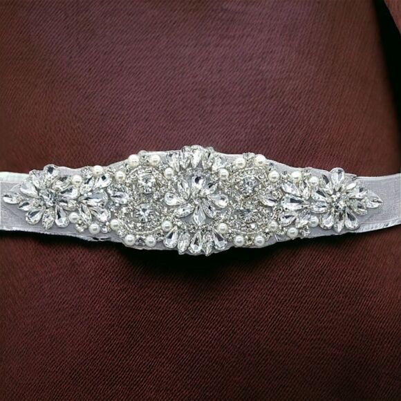Rhinestone Pearl Beaded Bride Bridal Belt Wedding Dress Sash White Long Plus NWT - Picture 11 of 11